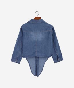Denim Jean Top Jacket Sleeve Crop Women